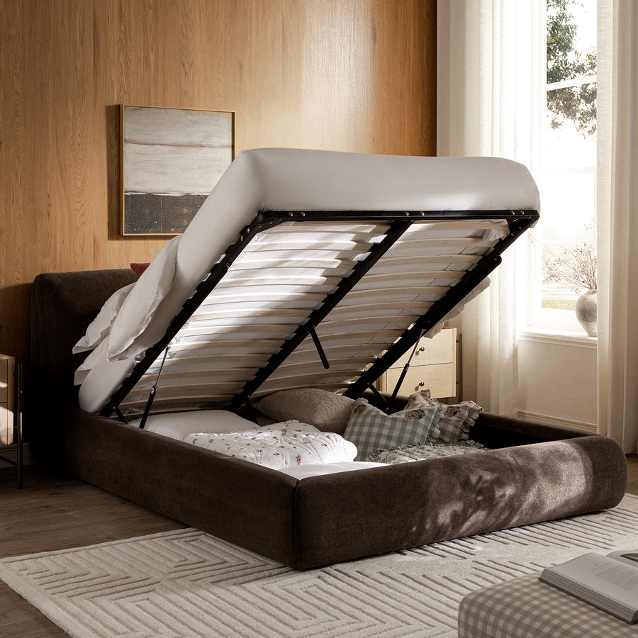 Thera Pillow Headboard Upholstered Bed, Cocoa Chenille - daals