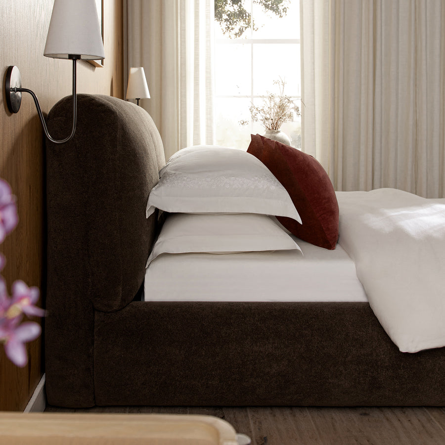 Thera Pillow Headboard Upholstered Bed, Cocoa Chenille - daals