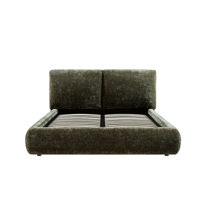 Thera Pillow Headboard Upholstered Bed, Moss Green Chenille - daals