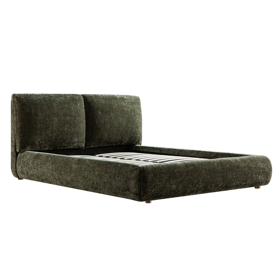 Thera Pillow Headboard Upholstered Bed, Moss Green Chenille - daals