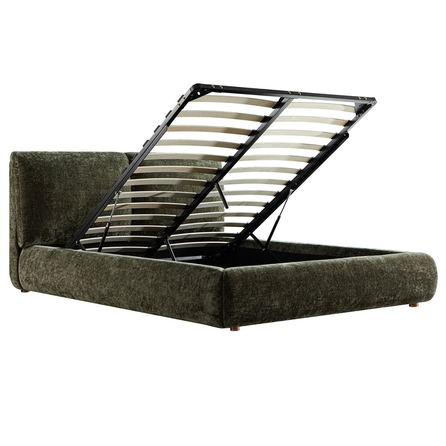 Thera Pillow Headboard Upholstered Bed, Moss Green Chenille - daals