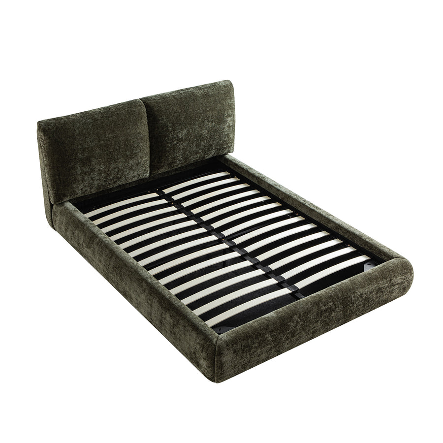 Thera Pillow Headboard Upholstered Bed, Moss Green Chenille - daals