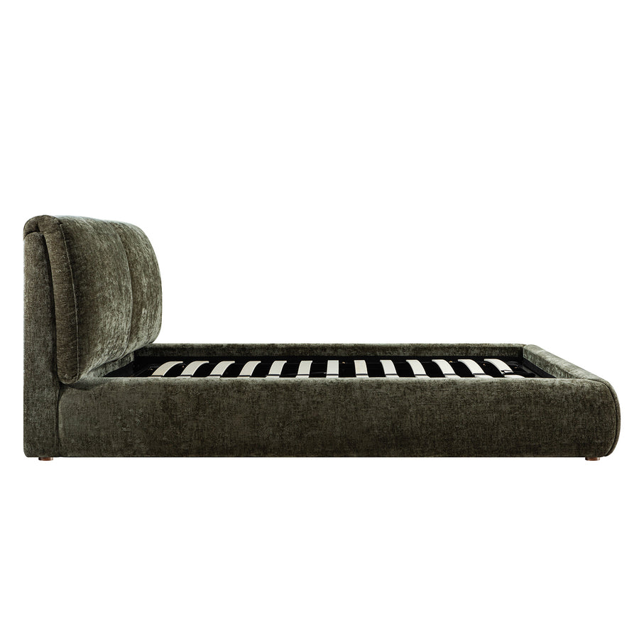 Thera Pillow Headboard Upholstered Bed, Moss Green Chenille - daals