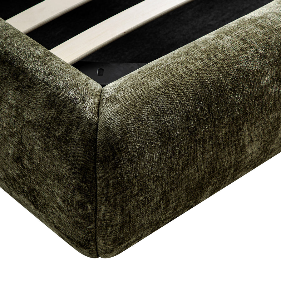 Thera Pillow Headboard Upholstered Bed, Moss Green Chenille - daals