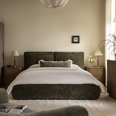 Thera Pillow Headboard Upholstered Bed, Moss Green Chenille