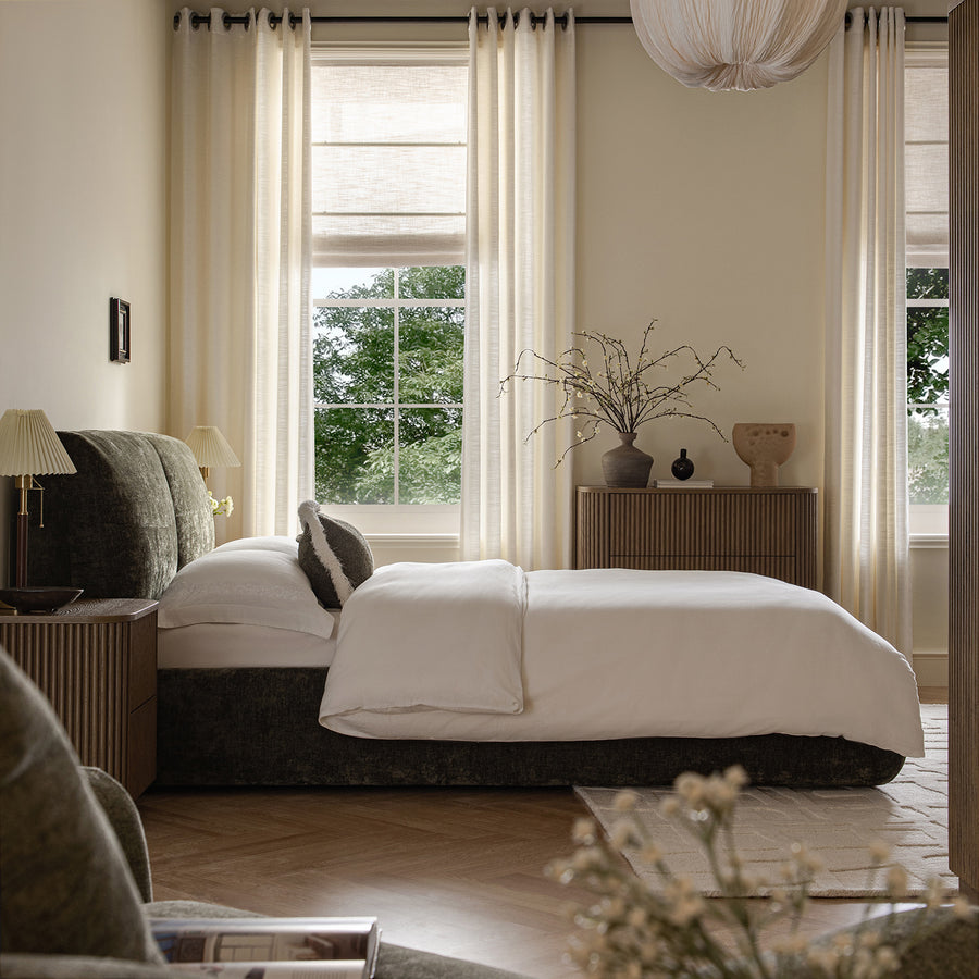 Thera Pillow Headboard Upholstered Bed, Moss Green Chenille - daals