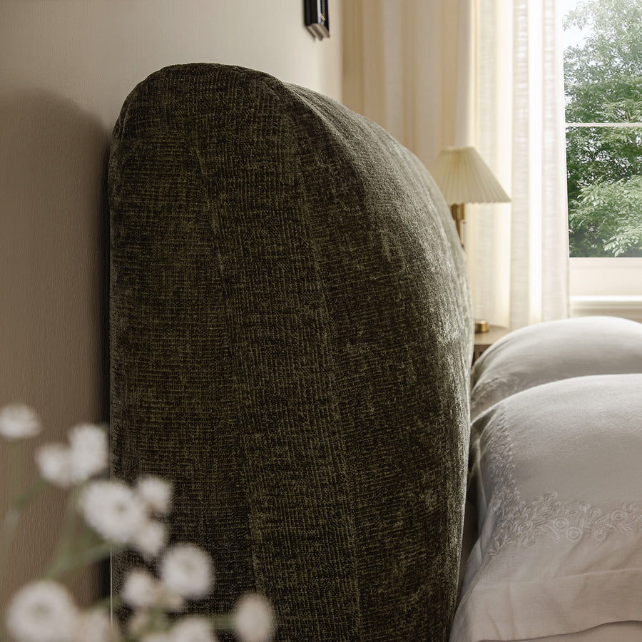Thera Pillow Headboard Upholstered Bed, Moss Green Chenille - daals