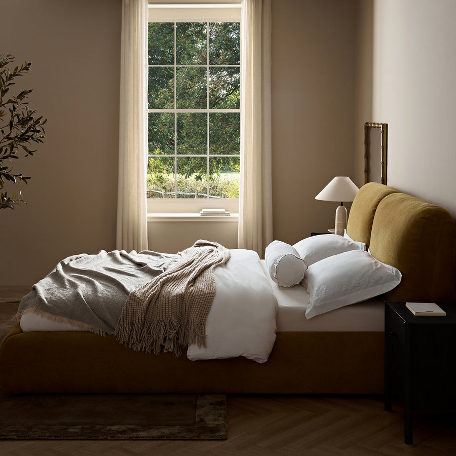 Thera Pillow Headboard Upholstered Bed, Burnt Ochre Chenille - daals