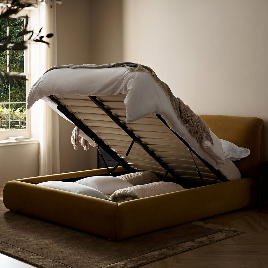 Thera Pillow Headboard Upholstered Bed, Burnt Ochre Chenille - daals