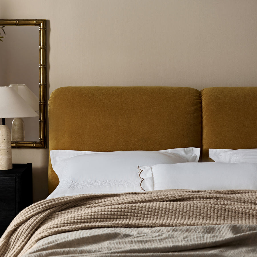 Thera Pillow Headboard Upholstered Bed, Burnt Ochre Chenille - daals