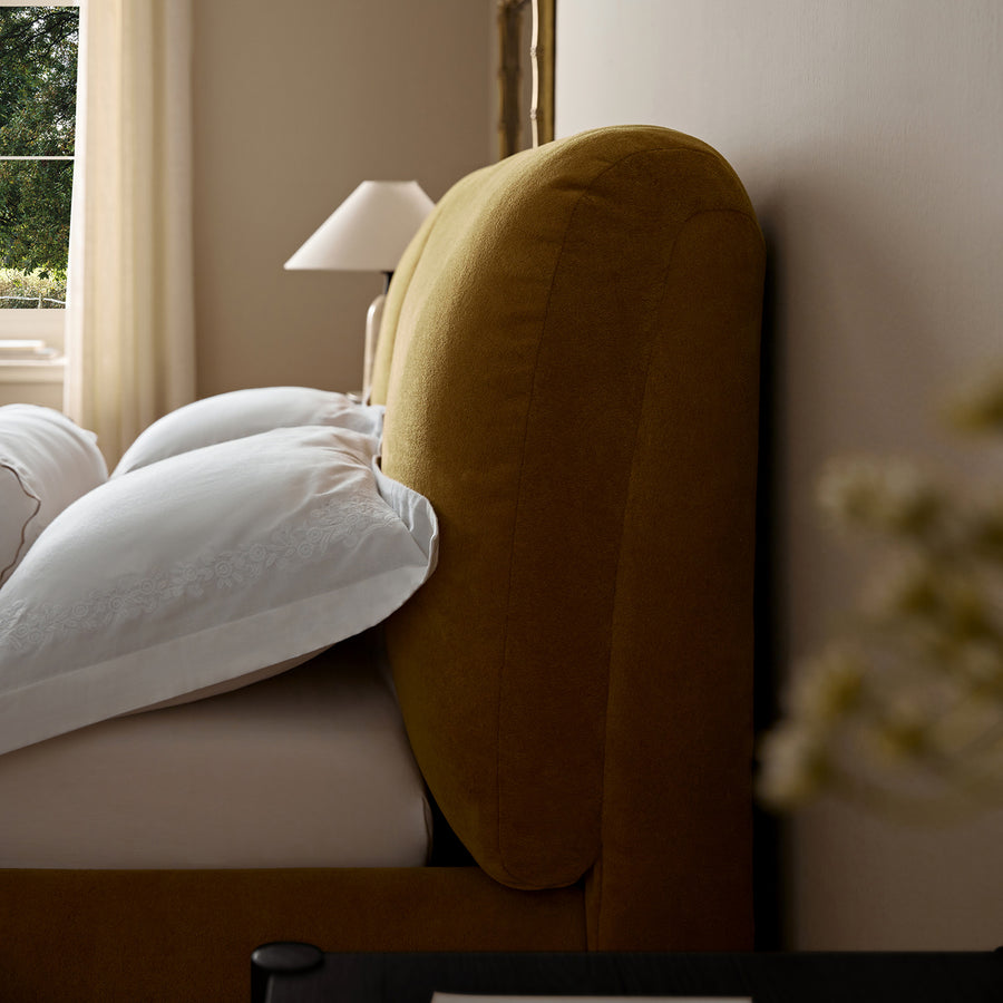 Thera Pillow Headboard Upholstered Bed, Burnt Ochre Chenille - daals