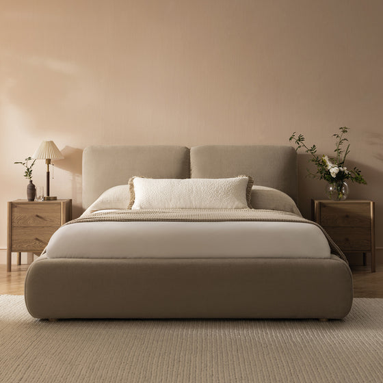 Thera Pillow Headboard Upholstered Bed, Fawn Chenille