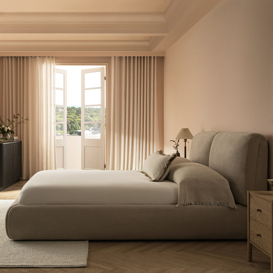 Thera Pillow Headboard Upholstered Bed, Fawn Chenille - daals