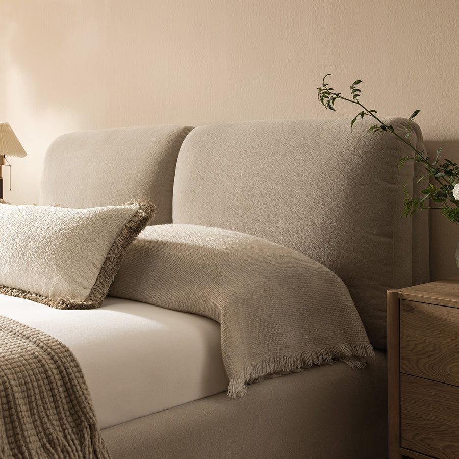 Thera Pillow Headboard Upholstered Bed, Fawn Chenille - daals