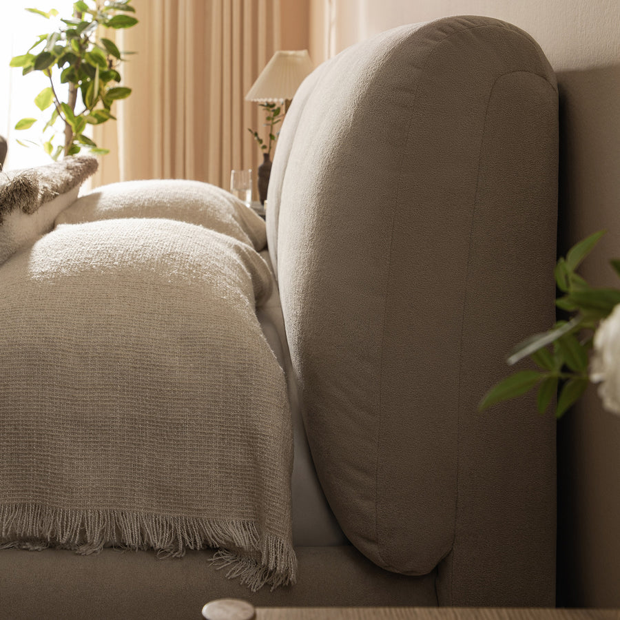 Thera Pillow Headboard Upholstered Bed, Fawn Chenille - daals