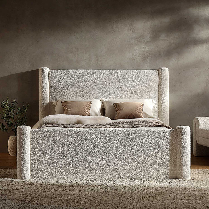 Galerie Beige Boucle Pillar Upholstered Bed