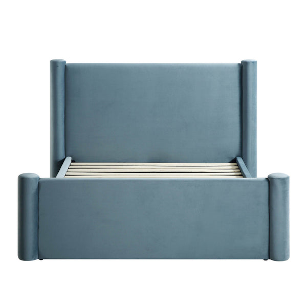 Galerie Misty Blue Velvet Pillar Upholstered Bed