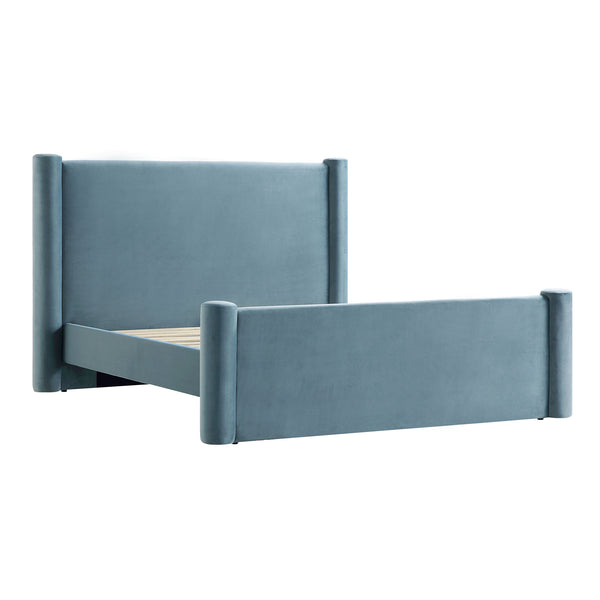 Galerie Misty Blue Velvet Pillar Upholstered Bed