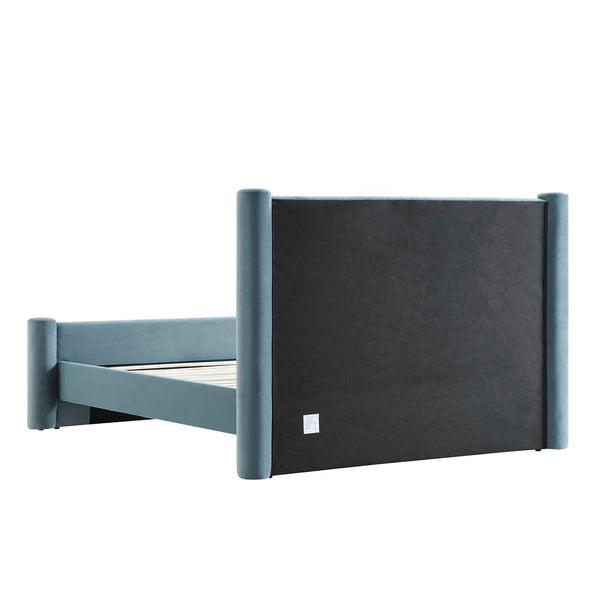 Galerie Misty Blue Velvet Pillar Upholstered Bed