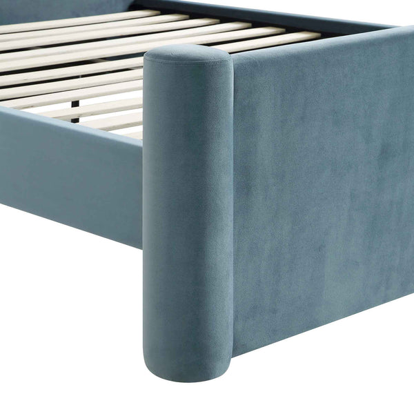 Galerie Misty Blue Velvet Pillar Upholstered Bed