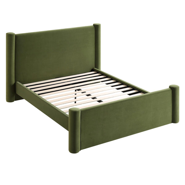 Galerie Moss Green Velvet Pillar Upholstered Bed