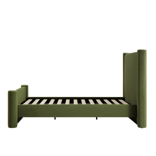 Galerie Moss Green Velvet Pillar Upholstered Bed