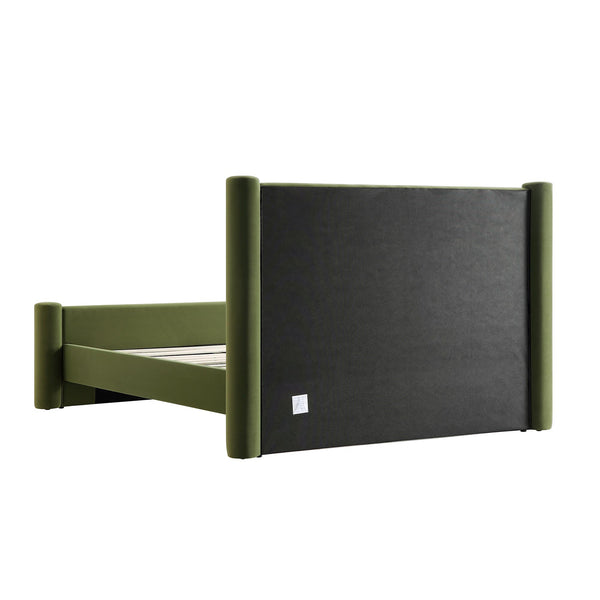Galerie Moss Green Velvet Pillar Upholstered Bed