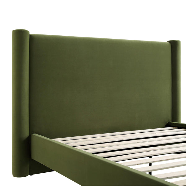 Galerie Moss Green Velvet Pillar Upholstered Bed