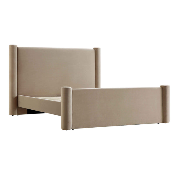 Galerie Taupe Velvet Pillar Upholstered Bed