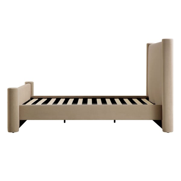 Galerie Taupe Velvet Pillar Upholstered Bed