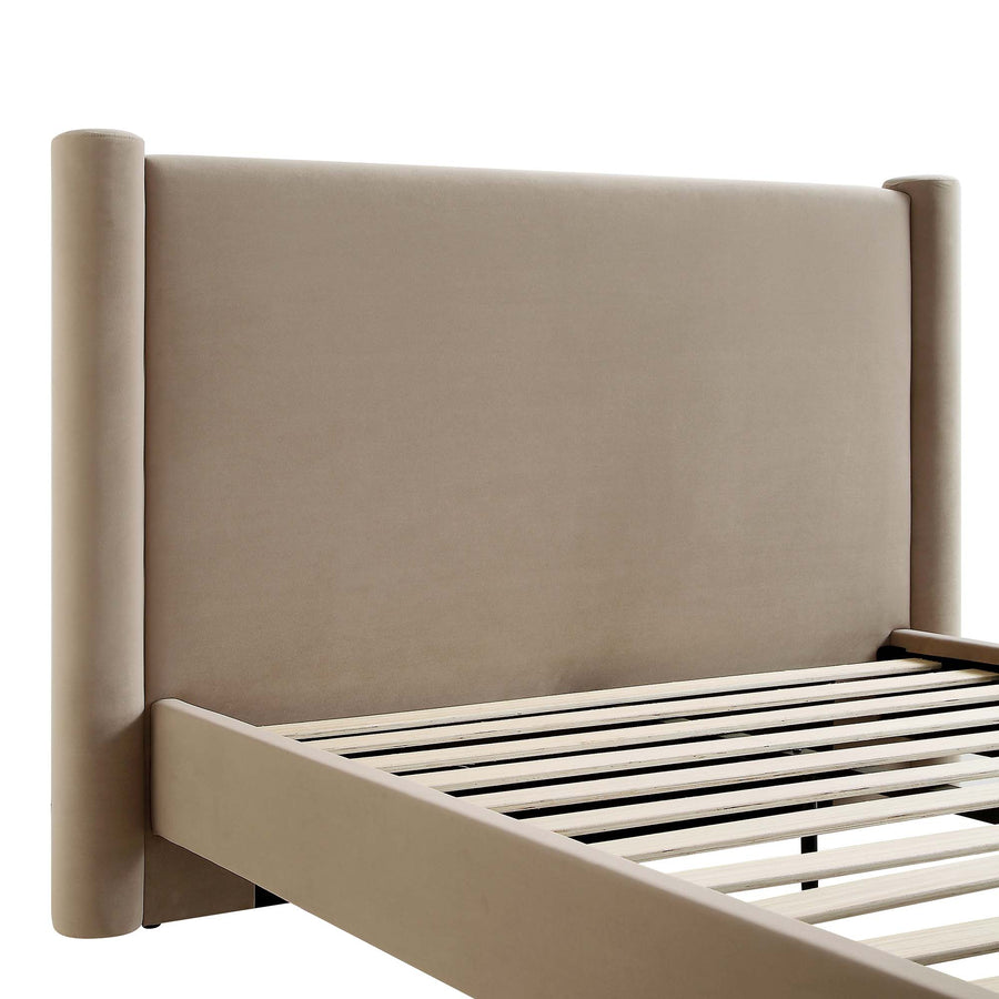 Galerie Taupe Velvet Pillar Upholstered Bed
