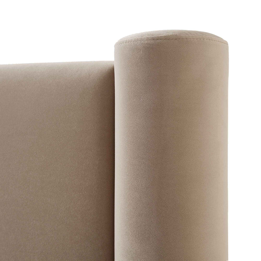 Galerie Taupe Velvet Pillar Upholstered Bed