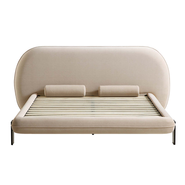 Elystan Oval Headboard Upholstered Bed, Warm Beige Fabric