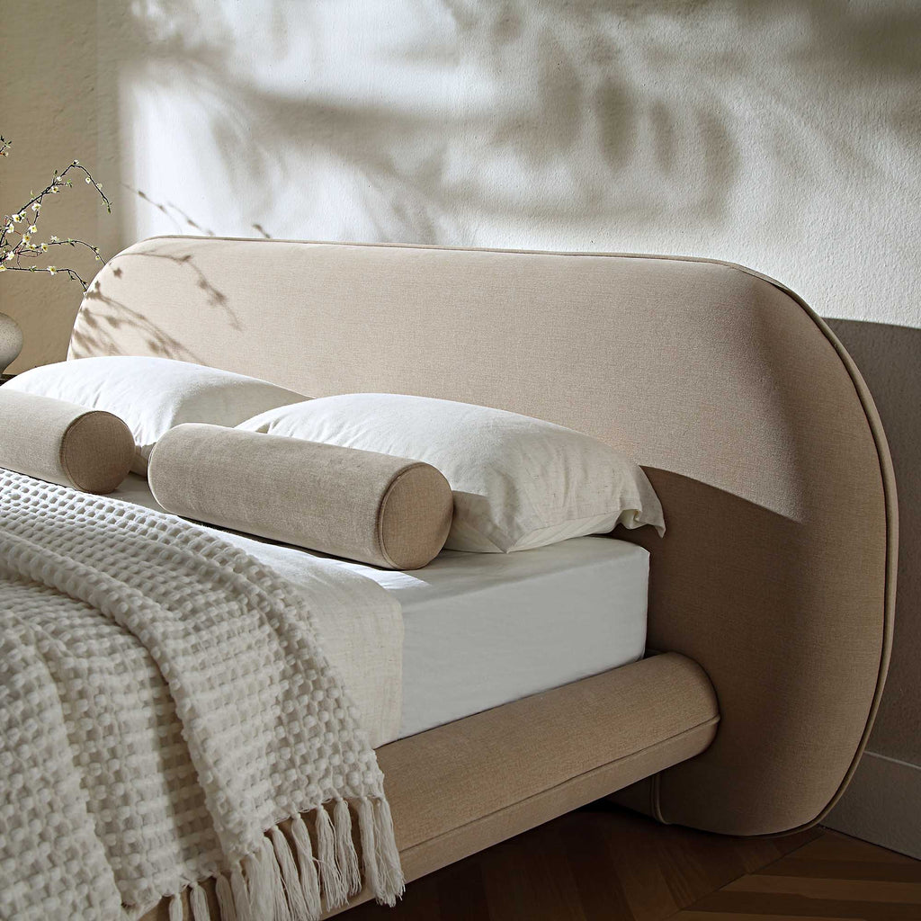 Elystan Oval Headboard Upholstered Bed, Warm Beige Fabric daals