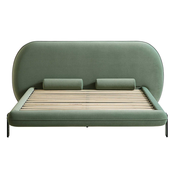 Elystan Oval Headboard Upholstered Bed, Olive Green Fabric