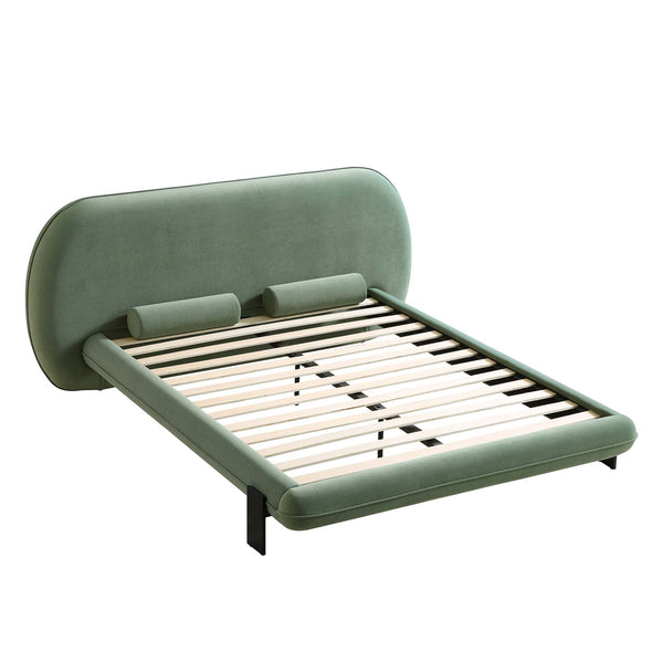 Elystan Oval Headboard Upholstered Bed, Olive Green Fabric