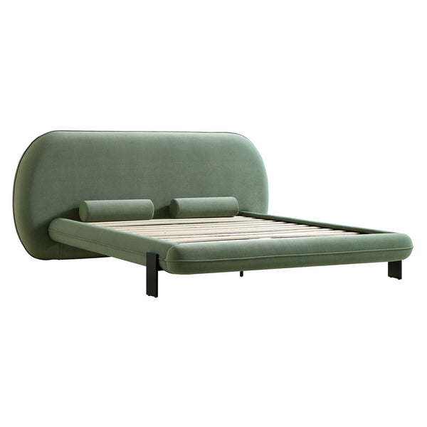 Elystan Oval Headboard Upholstered Bed, Olive Green Fabric
