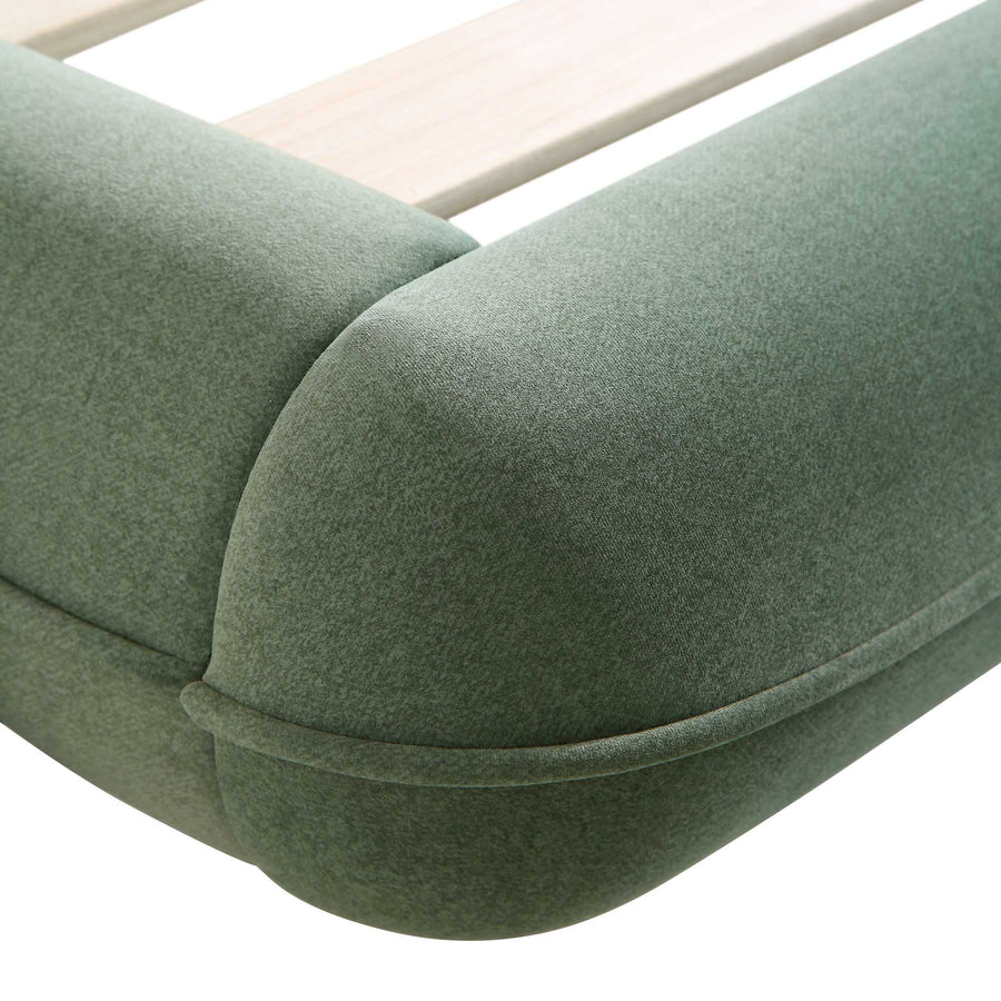 Elystan Oval Headboard Upholstered Bed, Olive Green Fabric