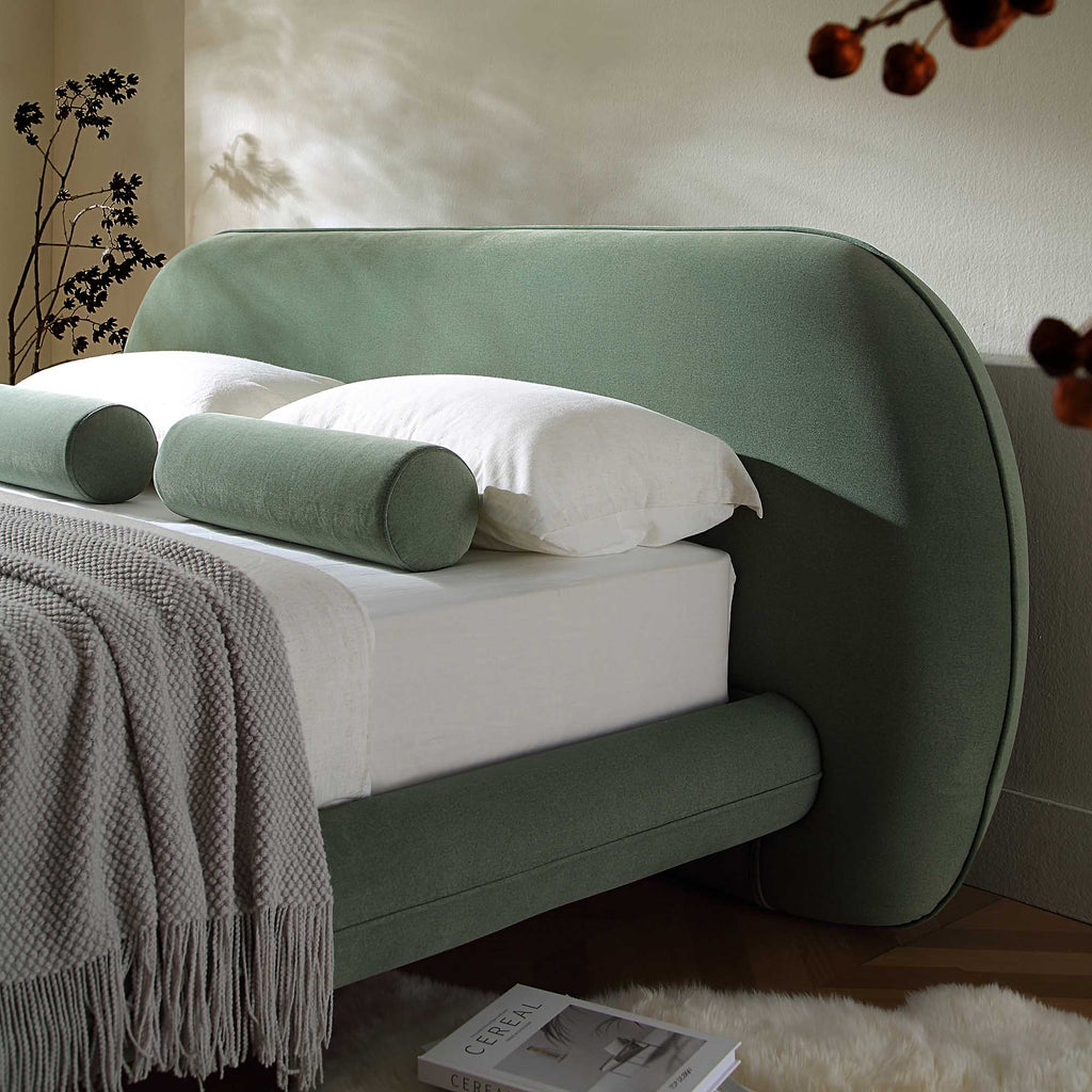 Elystan Oval Headboard Upholstered Bed, Olive Green Fabric daals
