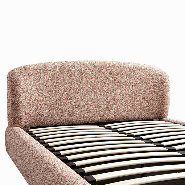 Constance Winged Headboard Ottoman Storage Bed, Musk Blush Boucle