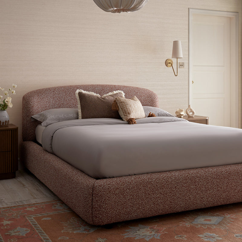 Constance Winged Headboard Ottoman Storage Bed, Musk Blush Boucle