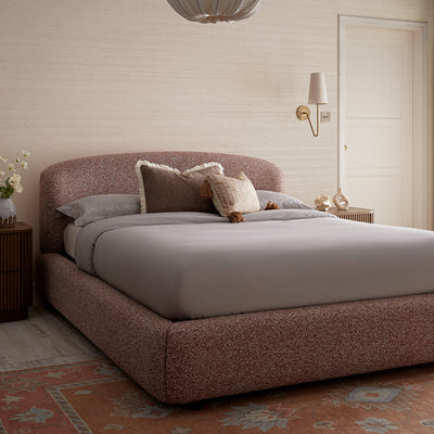 Constance Winged Headboard Ottoman Storage Bed, Musk Blush Boucle