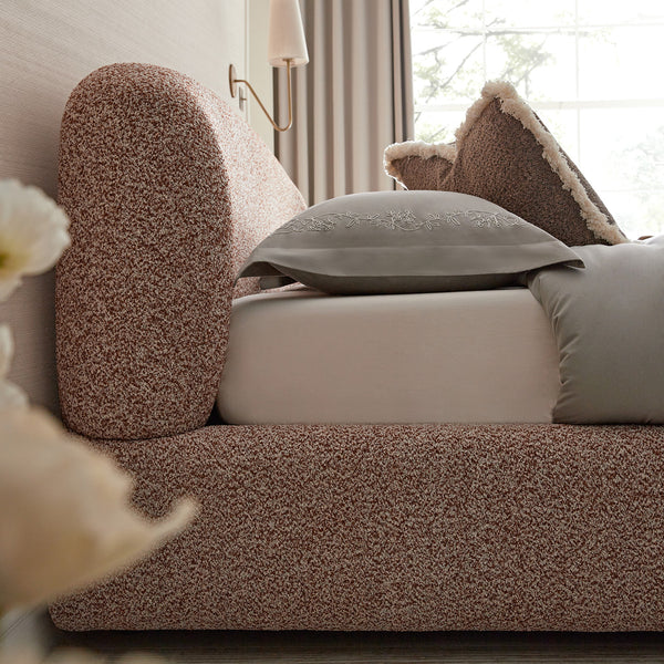 Constance Winged Headboard Ottoman Storage Bed, Musk Blush Boucle