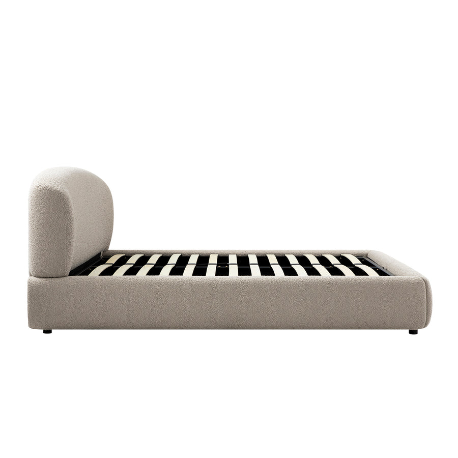 Constance Winged Headboard Ottoman Storage Bed, Light Taupe Boucle