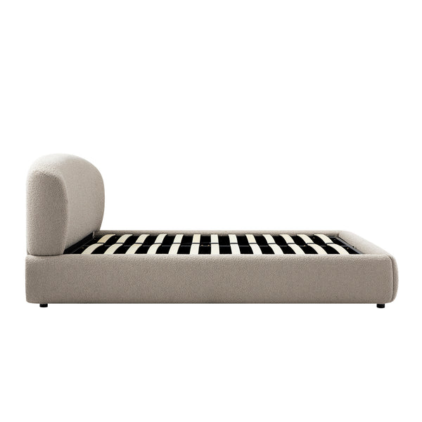Constance Winged Headboard Ottoman Storage Bed, Light Taupe Boucle