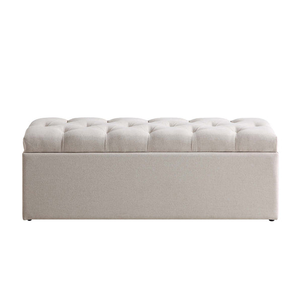 Leamington Deep-Buttoned Ottoman Storage Bench, Oatmeal Fabric