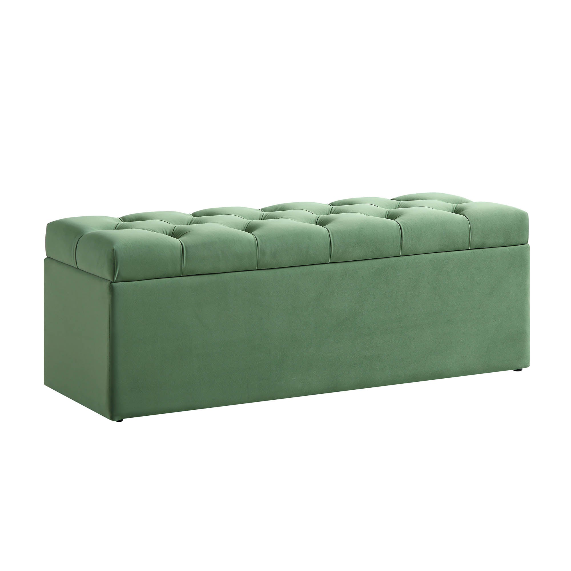 Leamington Deep-Buttoned Ottoman Storage Bench, Meadow Green Velvet