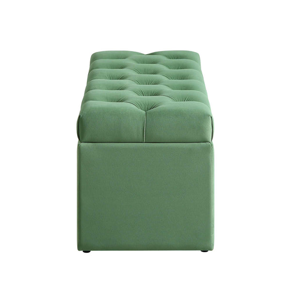 Leamington Deep-Buttoned Ottoman Storage Bench, Meadow Green Velvet