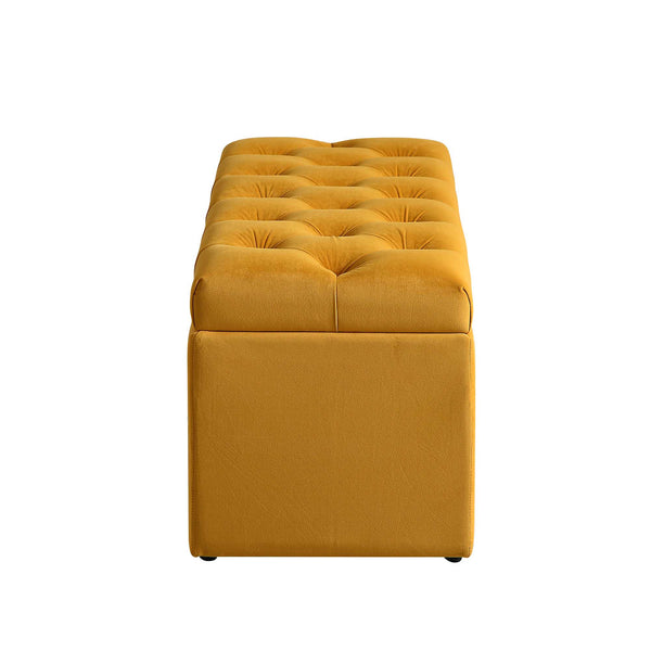 Leamington Deep-Buttoned Ottoman Storage Bench, Turmeric Yellow Velvet