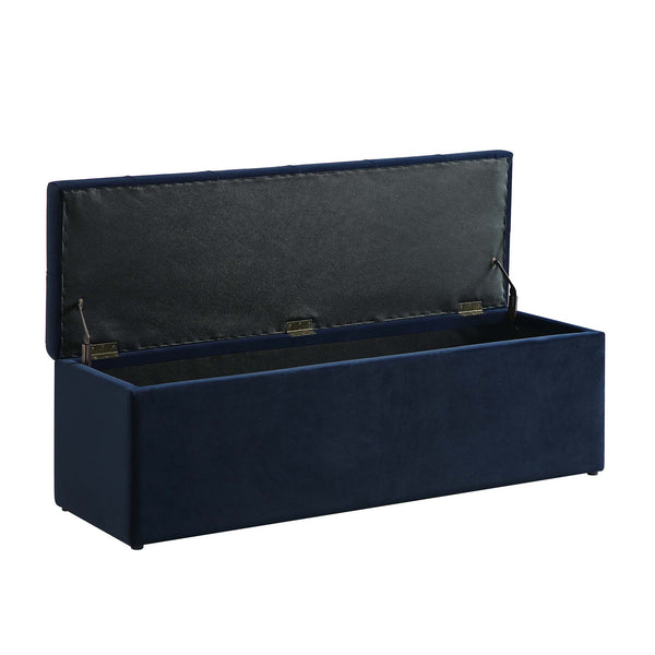 Leamington Deep-Buttoned Ottoman Storage Bench, Midnight Blue Velvet